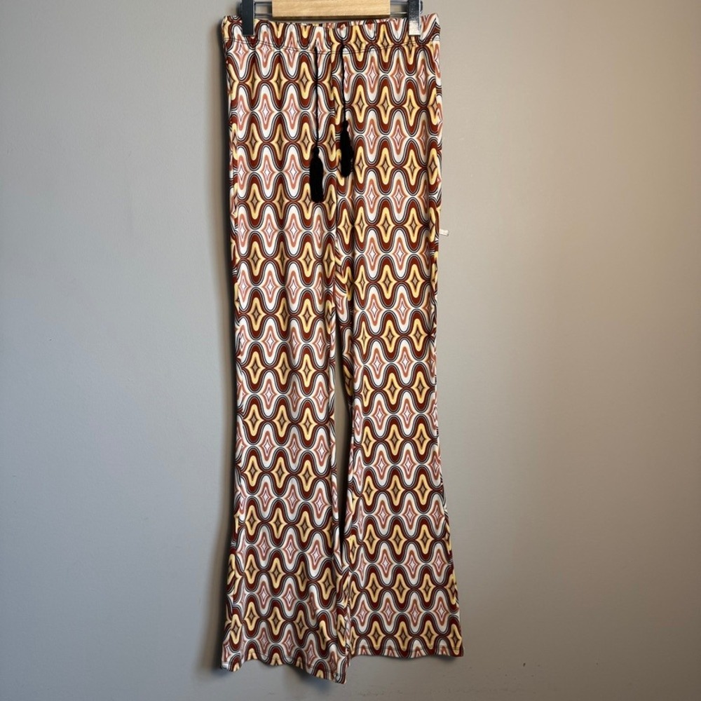 Forever 21 Retro Geometric Print‎ Flare Leg Tassel Tie Waist Pants Multicolor S